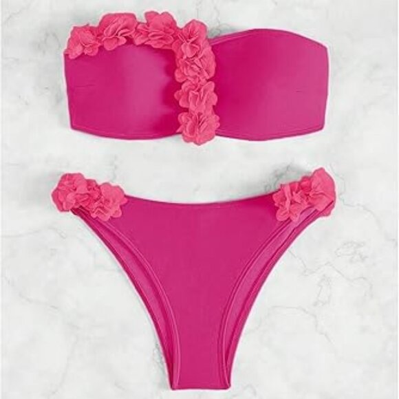 BEAUDRM Women's 2 Piece Floral Bandeau Bikini Set High Cut Bikini Swimsuit XL - Picture 4 of 5